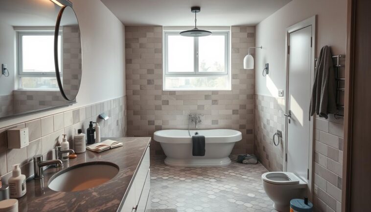 Bad modern einrichten: ästhetische Materialien und ruhige Farbkonzepte