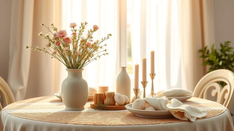 Frühlingsdeko für zu Hause: leichte Farben und natürliche Materialien