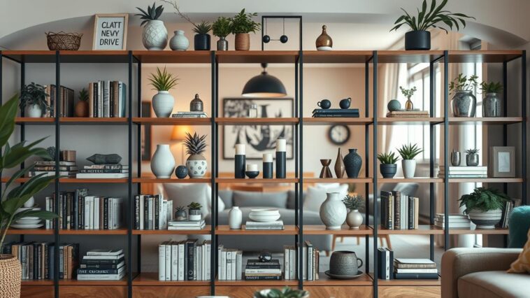 Offene Regale geordnet gestalten: ästhetische Kombination aus Deko und Stauraum