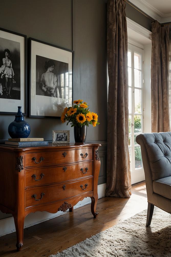 Frisch lackierte alte Möbel in modernem, hellen Raum