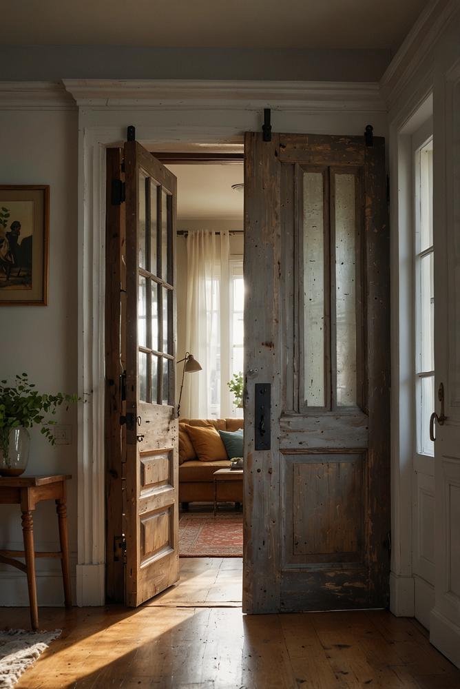 Helle moderne Wohnung mit alten Türen als Raumtrenner