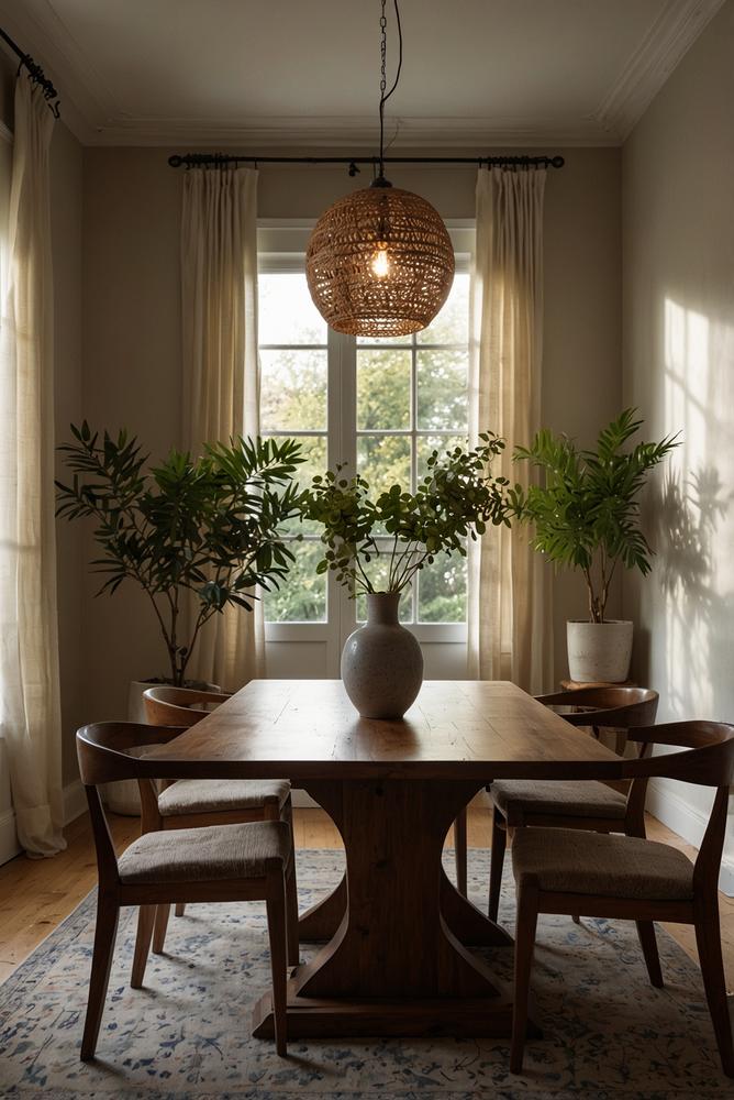 Antiker Esstisch in moderner, heller Einrichtung