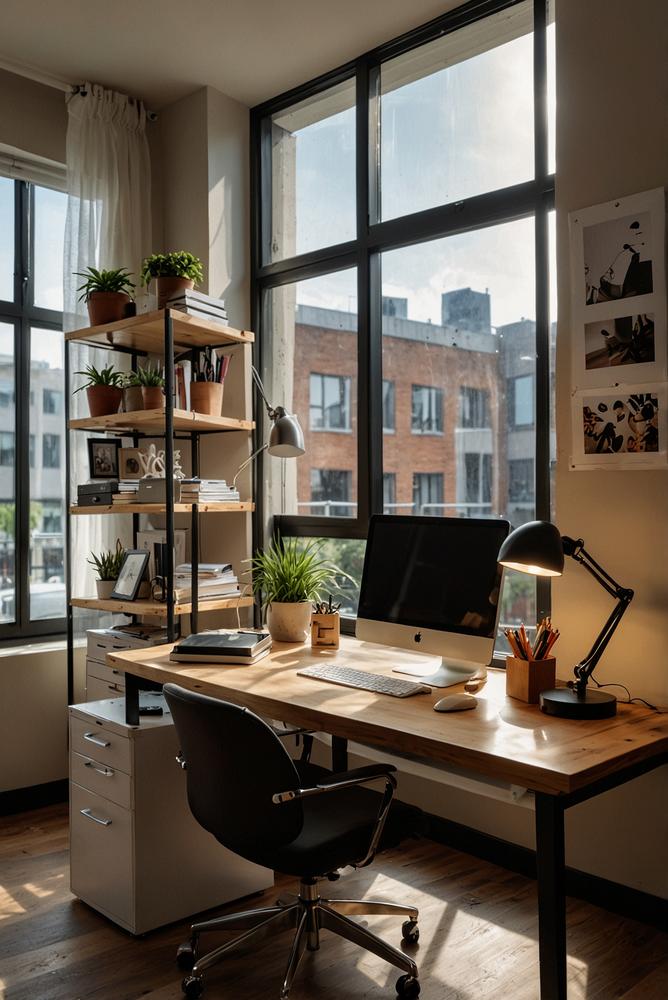 Helles Arbeitszimmer mit modernen Deko-Organizern