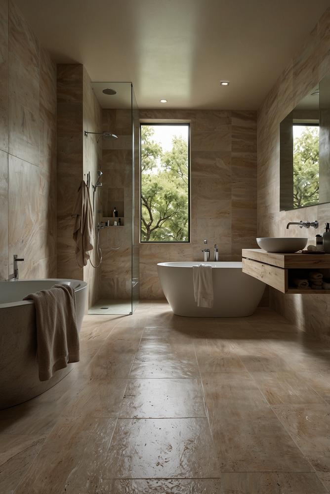 Modernes Bad mit großen Fliesen und spa-design