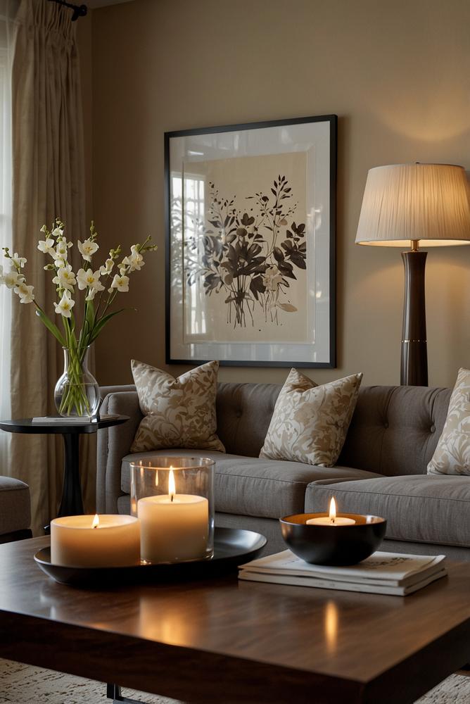 Gemütliche Beleuchtung am Couchtisch im Wohnzimmer