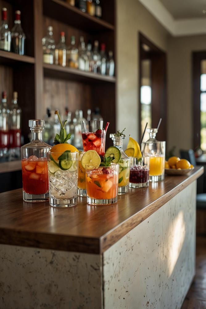 Helle, moderne Cocktailbar für Mottoparty zu Hause