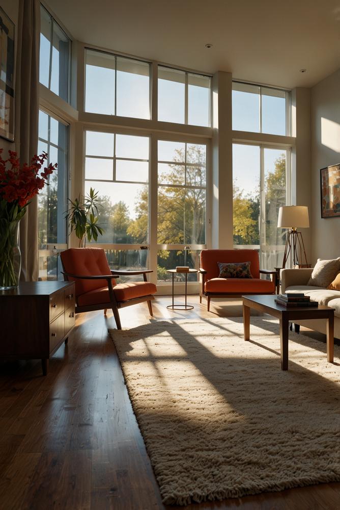 Helles und einladendes Wohnzimmer mit moderner Dekoration