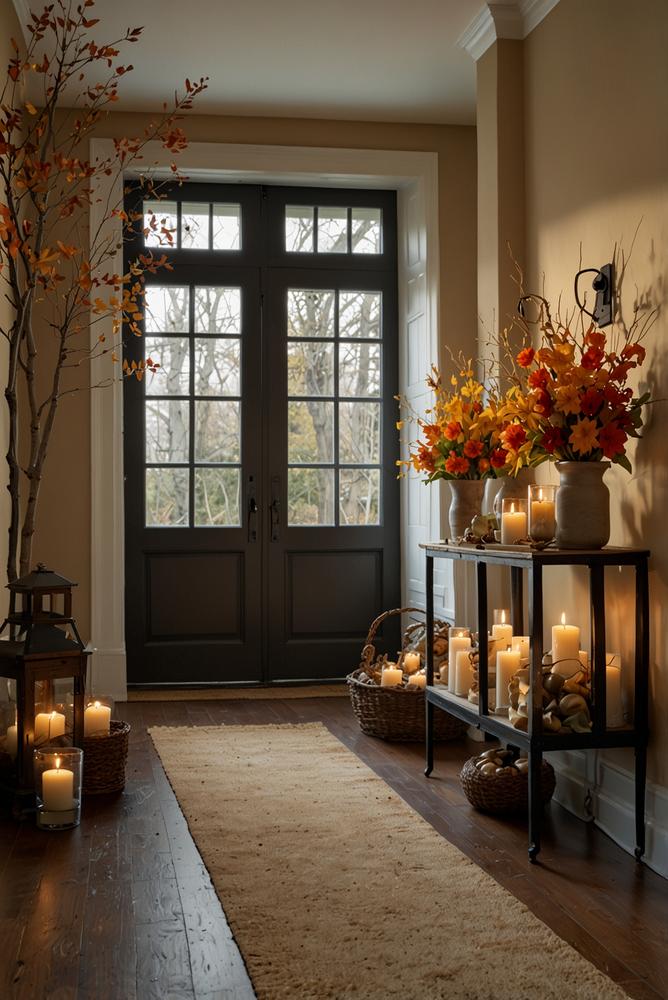 Hell und einladend dekorierter Flur mit saisonaler Deko