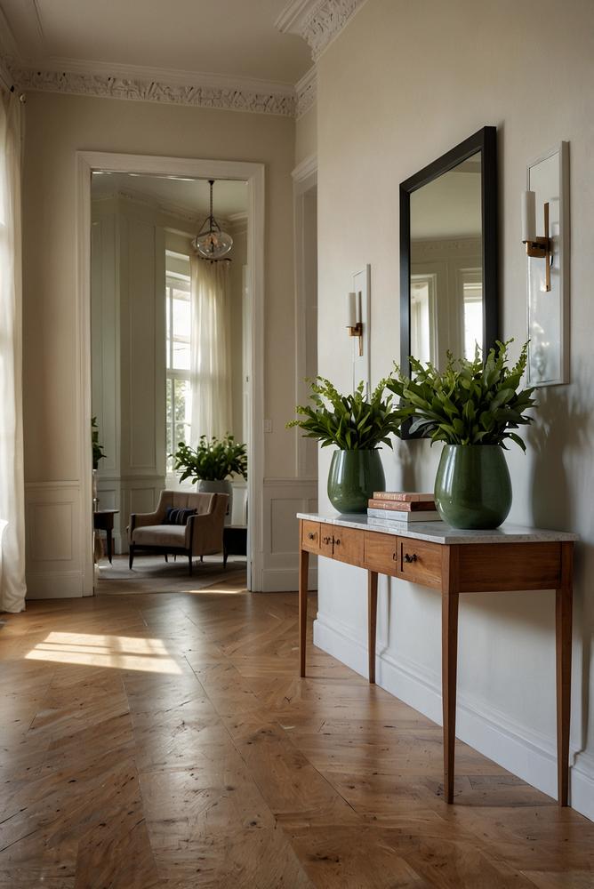 Elegante Eingangszone mit Konsole und großem Spiegel