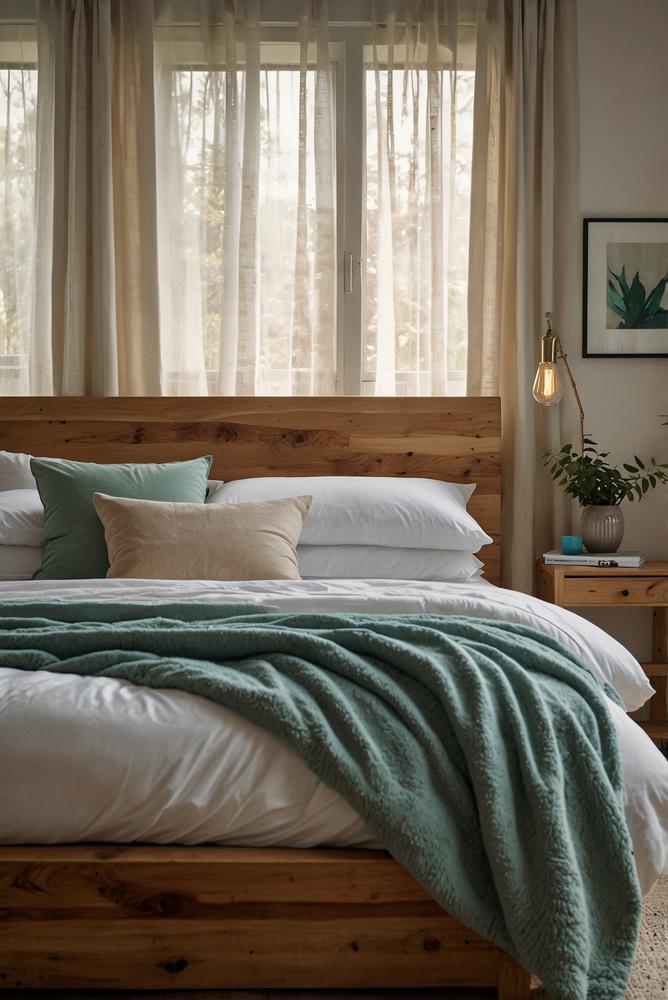 Hell und einladend dekoriertes Schlafzimmer mit Pastellfarben