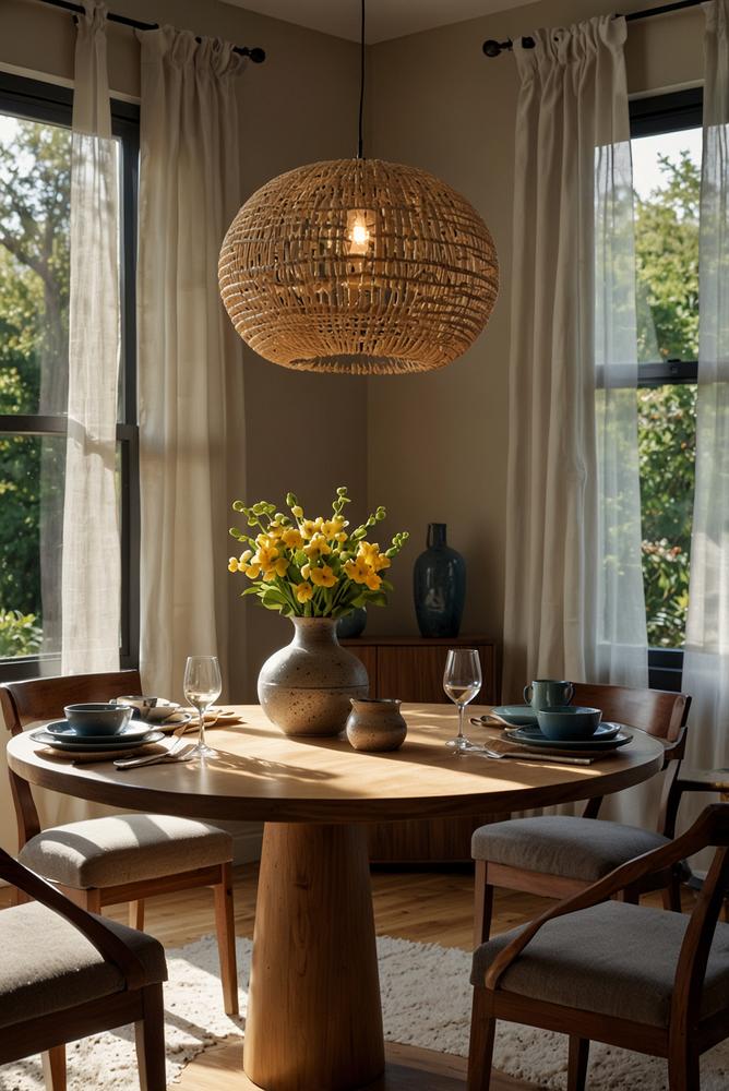 Heller Essbereich mit harmonischer Farbkombination und moderner Deko