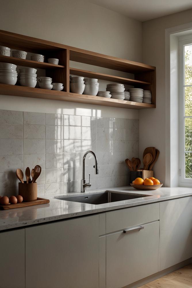 Helle moderne Küche mit farblich abgestimmter Deko