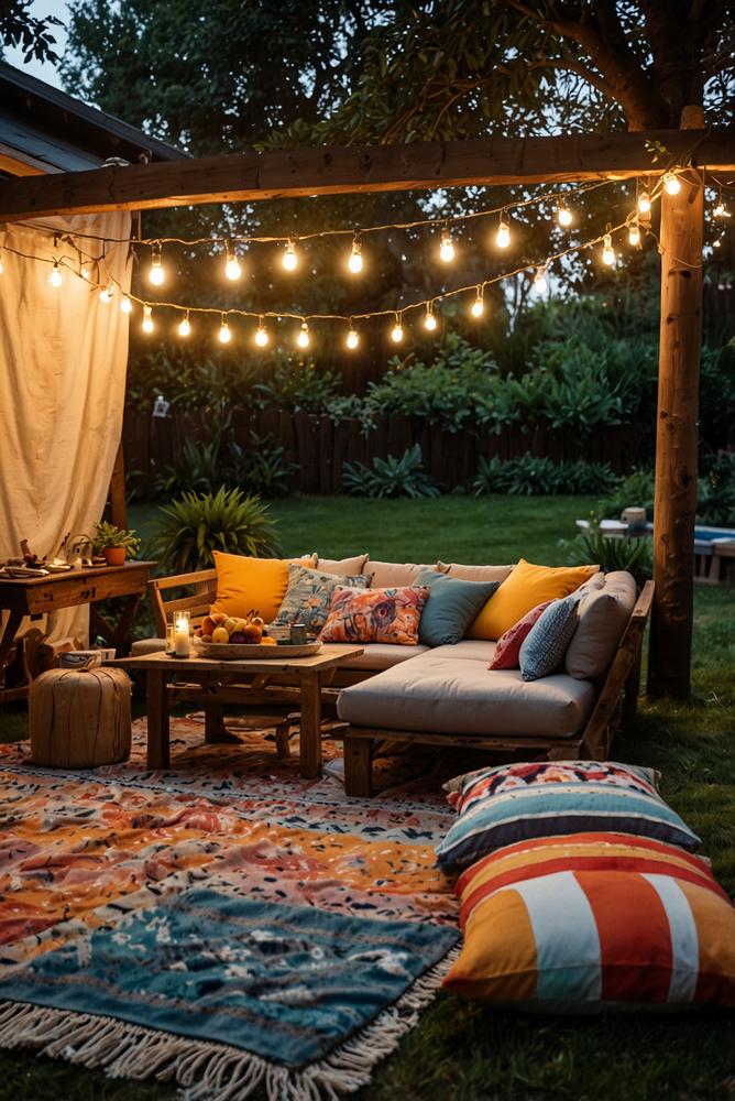 Hell beleuchtete Gartenfestival-Mottoparty im Freien