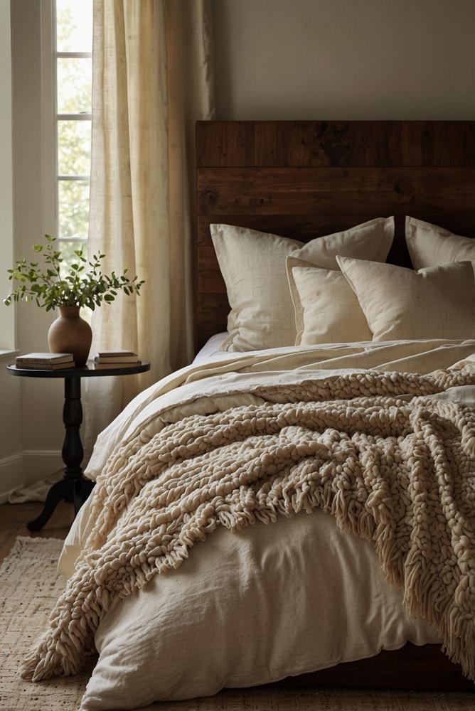 Gemütliche Betttextilien mit Layering im Schlafzimmer