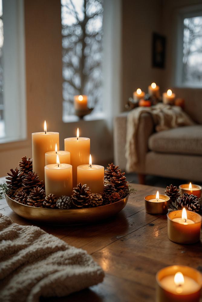 Helles Wohnzimmer mit DIY Adventskranz und Winterdeko