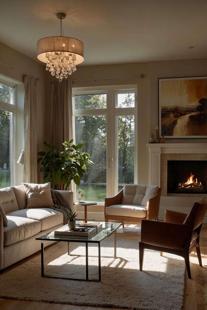 Gemütliches Wohnzimmer mit warmem dimmbarem Licht