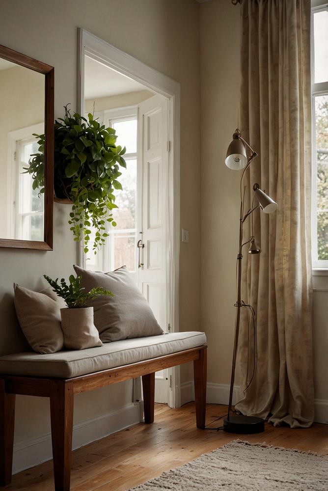 Heller einladender eingangsbereich mit bank und garderobe