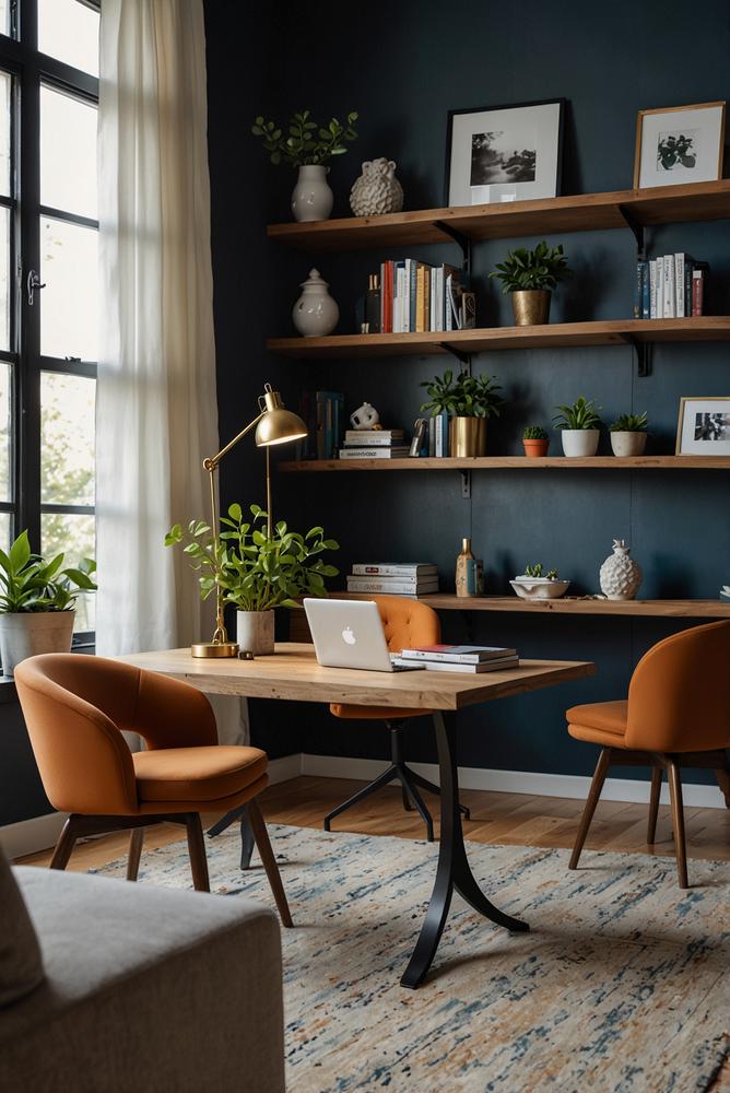 Helles einladendes Homeoffice mit Farben und Deko