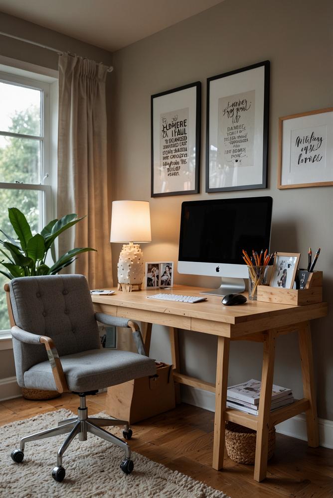 Helles Homeoffice mit Pinnwand und Moodboard