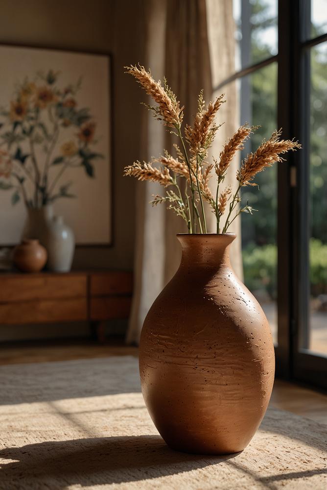 Keramikvase mit erdigen Farbtönen in modernem Raum