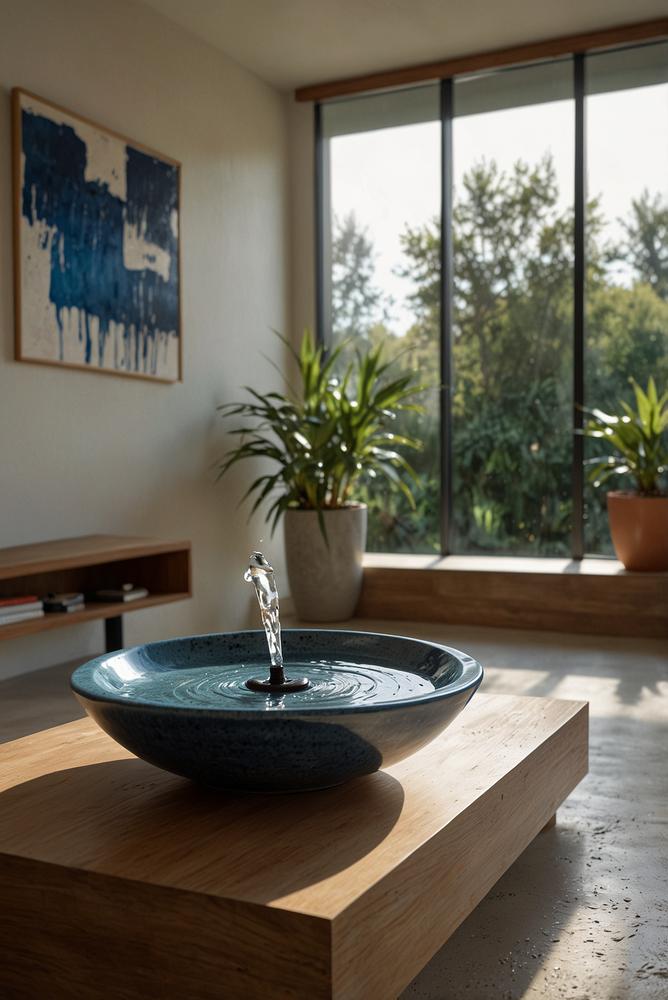 Keramikzimmerbrunnen in hellem, einladendem Raum