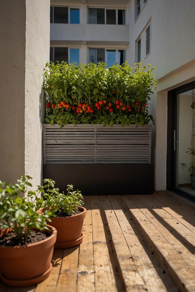 Heller Balkon mit Kräuter- und Gemüsegarten in moderne Gestaltung