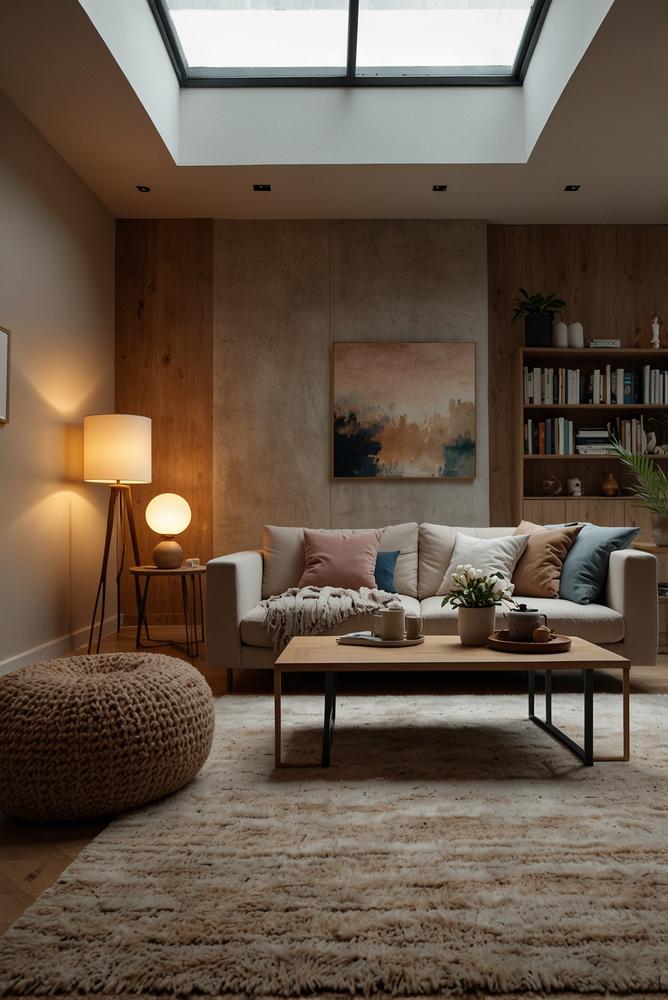 Helle kuschelige Teppichzone in moderner Wohnung