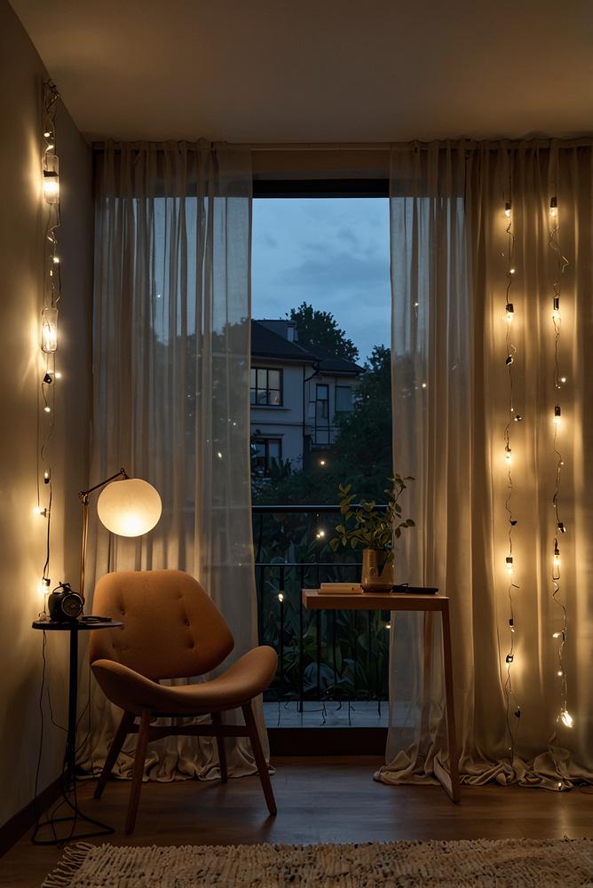 Heller Raum mit modernen Lampenschirmen und Deko-Lichtern