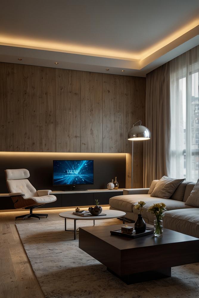 LED-Streifen Bodenbeleuchtung unter TV Möbel im Wohnzimmer