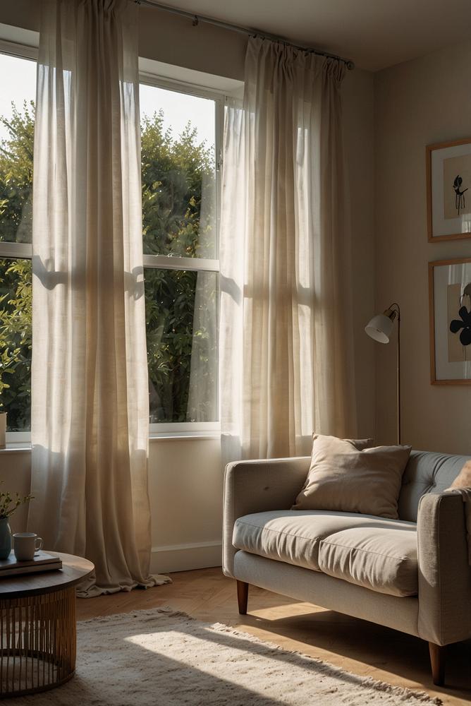 Helle fließende Vorhänge in modernem Raum