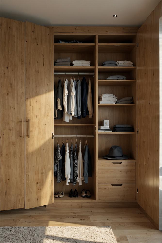 Heller, maßgeschneiderter Einbauschrank in kleinem Raum