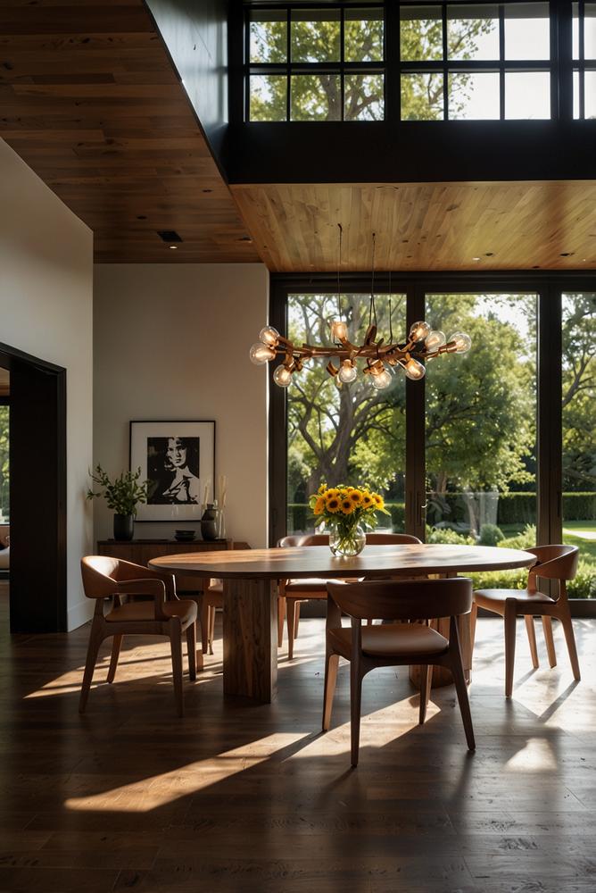 Massiver Holz-Esstisch im hellen Wohnraum