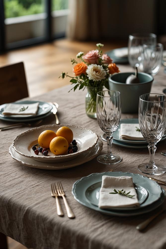 Minimalistische Tischdeko mit einfarbigen Servietten hell und modern