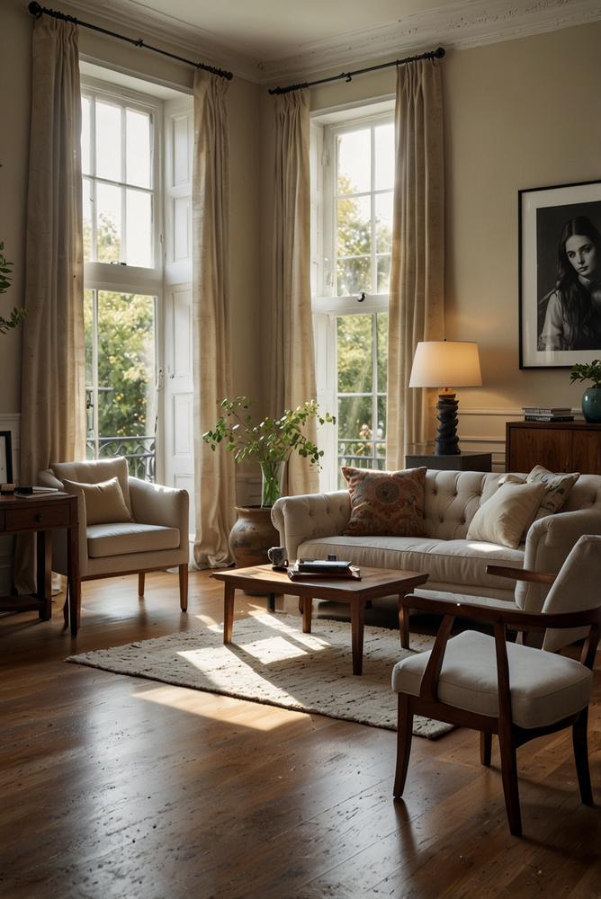 Modern inszenierte Familienerbstücke im hellen Wohnzimmer