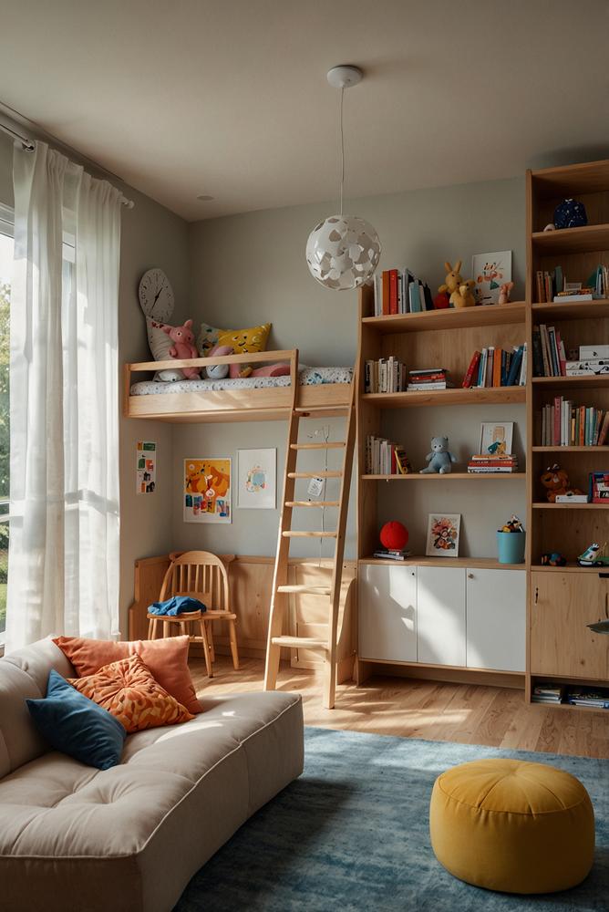 Helles Kinderzimmer mit modularen Möbeln und natürlichem Licht