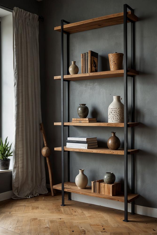 Offenes Regal im modernen, lichtdurchfluteten Wohnraum