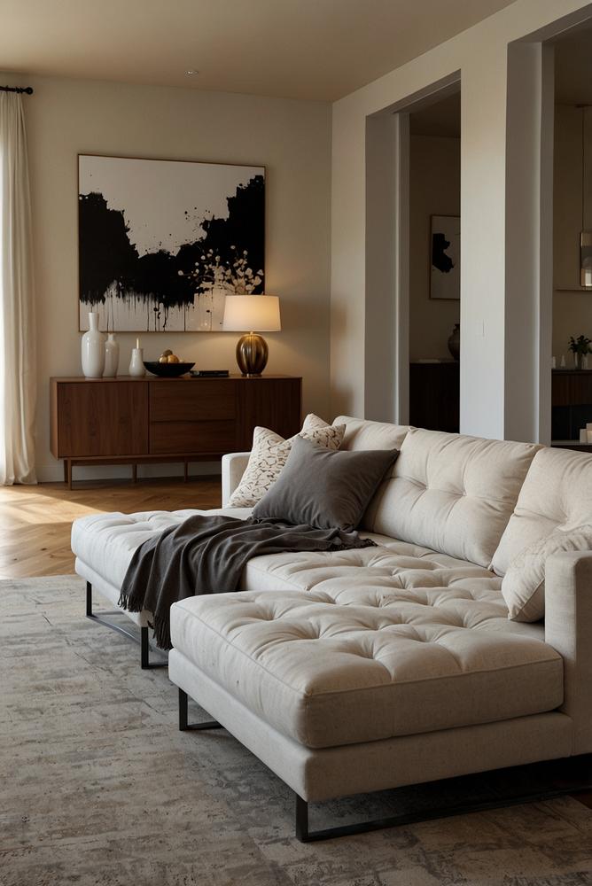 Modernes Wohnzimmer mit hellem platzsparendem Schlafsofa