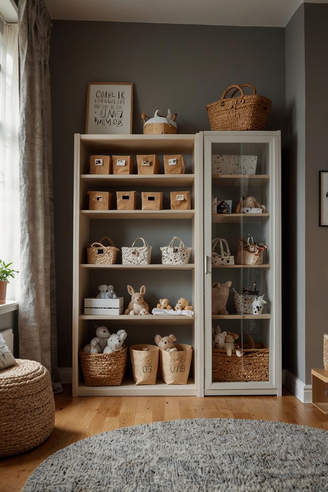 Helles Kinderzimmer mit praktischer Aufbewahrung und flexiblem Regal