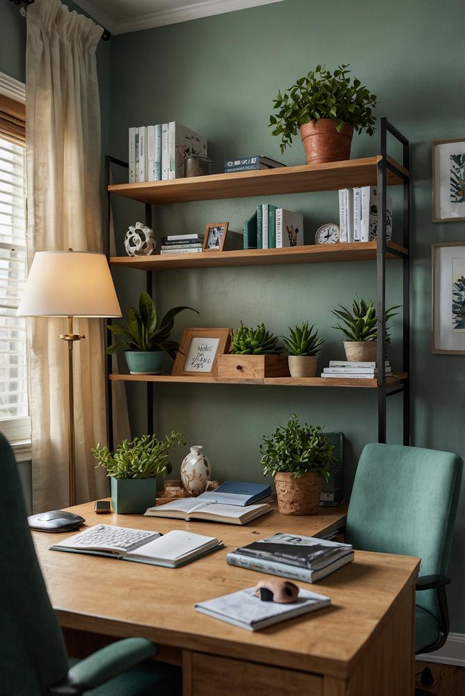 Heller moderner Arbeitsplatz mit Pflanzen und klarer Ordnung