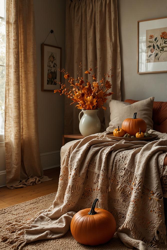 Helles Wohnzimmer mit saisonaler Deko im Frühling und Herbst