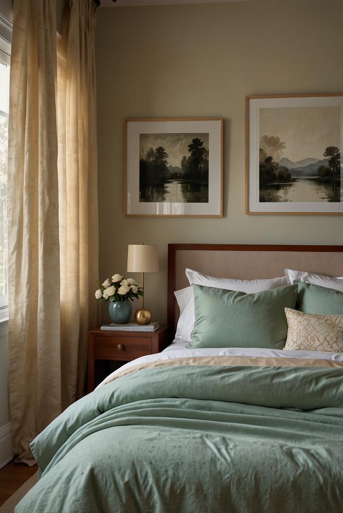 Beruhigendes Schlafzimmer mit sanften Pastellfarbtönen