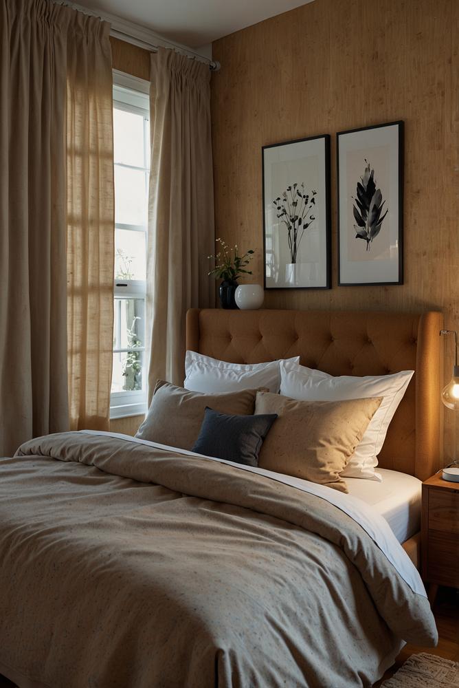 Helles Schlafzimmer mit schalldämpfenden Wandpaneelen und Möbeln