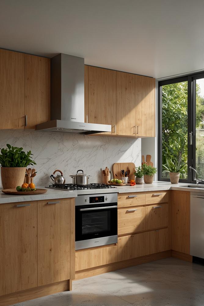 Helle schmale Küchenzeile mit versteckten Geräten