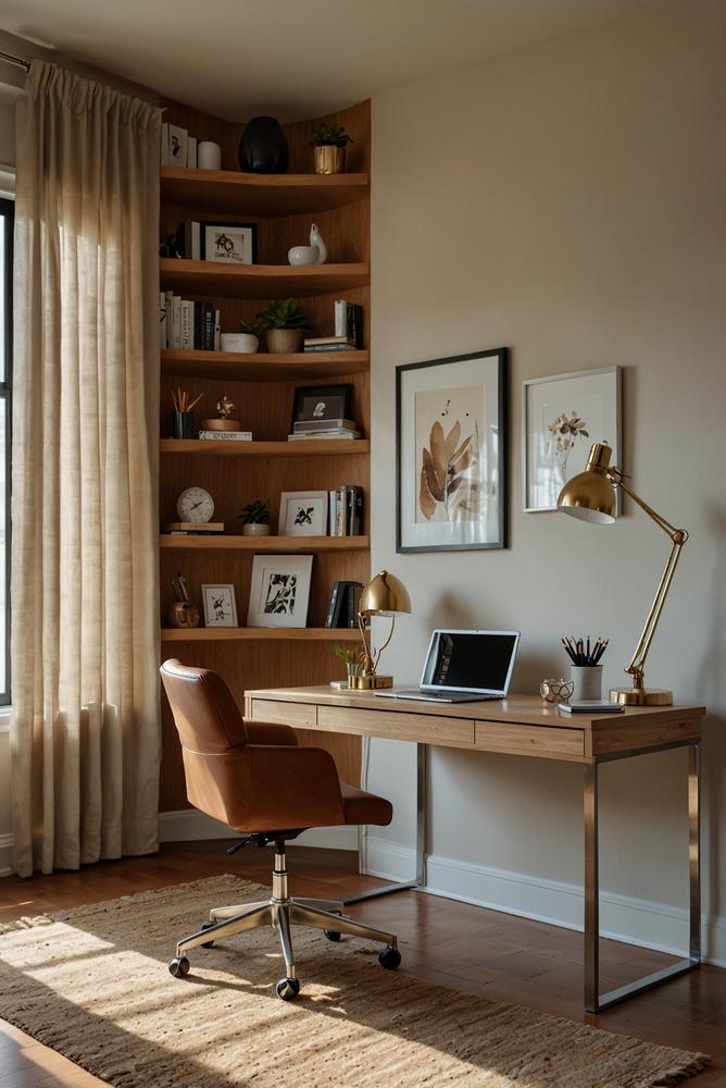 Heller und einladender Schreibtisch mit Organisationsmoebeln und Pinnwand