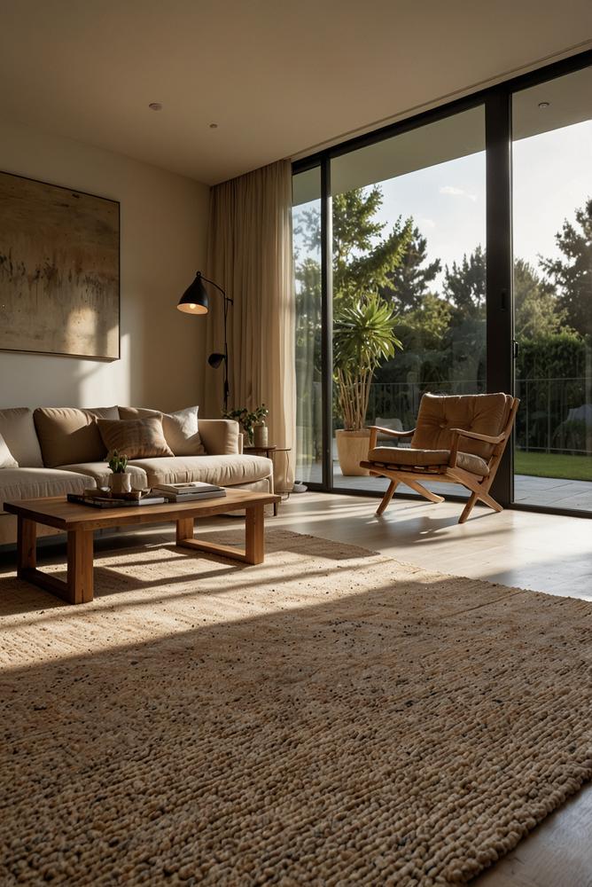 Heller Raum mit Sisal- und Juteteppich als warme Bodendeko