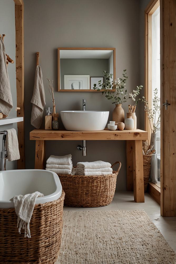 Helles skandinavisches Badezimmer mit cleverer Aufbewahrung