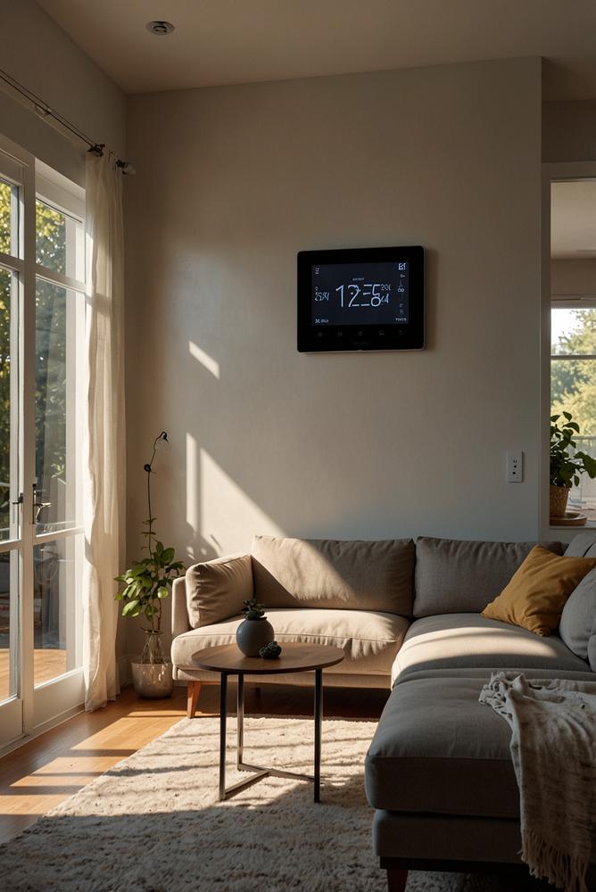 Smartes Thermostat an heller Wohnzimmerwand