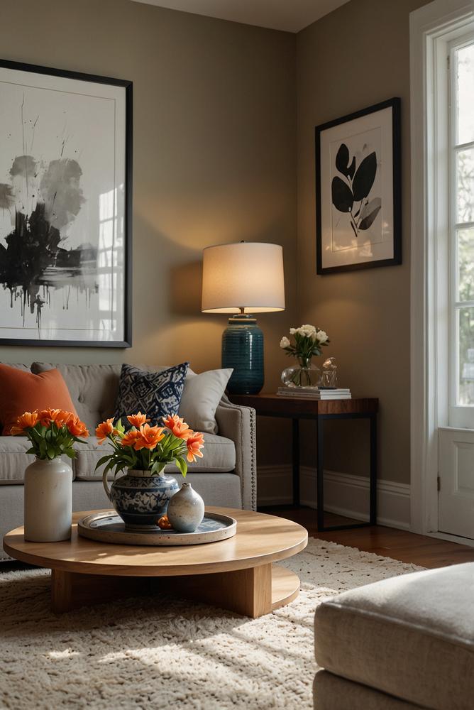 Kleine Dekoobjekte gruppiert arrangiert in hellem Raum