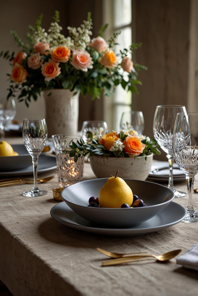 Elegantes Geschirr und Besteck im stilvollen Essbereich