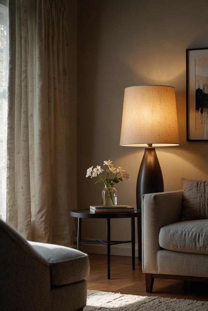 Hell erleuchteter Wohnraum mit dimmbaren Lampen